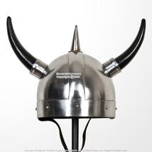 Medieval Norse Viking Warrior Helmet with Horns Spike 20G Steel LARP Cos... - £46.64 GBP