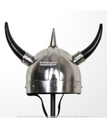 Medieval Norse Viking Warrior Helmet with Horns Spike 20G Steel LARP Cos... - £46.91 GBP