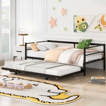 Twin Metal Daybed w/Adj. Trundle &amp; Pop-Up, Black - $4,995.32 MXN