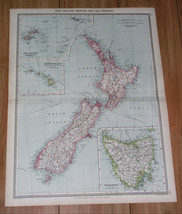 1908 Antique Map Of New Zealand Fiji Hawaii Sandwich Islands Tasmania Australia - $25.01