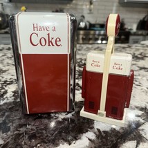 Vintage 1992 Have A Coke Coca-Cola Metal Napkin Dispenser. Salt  &amp; Pepper Set - £29.52 GBP