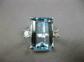 6Ct Aquamarine Emerald Cut 14k White Gold Over Solitaire Engagement Wedding Ring - £75.34 GBP