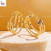 18 Kt Real Solid Gold Three Layer Twisted Stylish Huggie Hoop Earrings 2... - £1,678.26 GBP