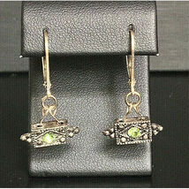 925 Sterling Silver &amp; Green CZ Dangle Earrings Sky - $31.09