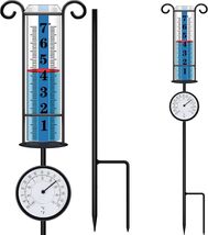 Metal Rain Gauge w/ Thermometer Water Measure Rainfall Water Precipitati... - $15.83