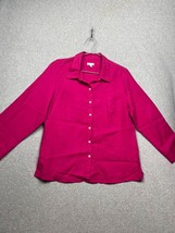 Talbots Linen Button Up Shirt Womens Size 14 Barbiecore Pink Summer Caus... - $38.78