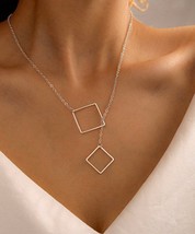 Sterling Silver 925 Minimalist Dainty Open Square Lariat Necklace - 18&quot; - £35.88 GBP