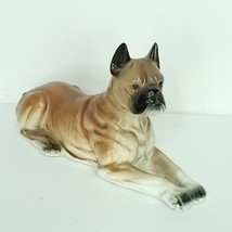 Ucagco Japan Ceramic Sitting Boxer Dog Brown 9&quot; Long Ceramic Figurine Realistic - £19.37 GBP