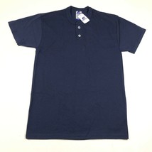 Russell Athletic Jersey Tee T Shirt Mens S Blue Henley 2 Button NuBlend 50/50 - £7.42 GBP