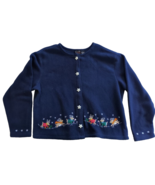 Vintage Ugly Christmas Sweater Women&#39;s XL Navy Blue Fleece REINDEER Card... - €16,16 EUR