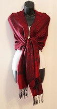 Dark Red with Black High Quality Pashmina Wool Soft Large Scarf Shawl pa... - £14.84 GBP