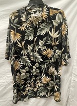 Pierre Cardin Black with Green Brown Leaves Tropical Button Up Shirt XL - $285.10 MXN