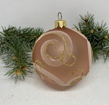 Pink matt with white and gold pattern glass ball Christmas ornament, XMAS  - £10.22 GBP