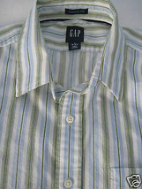 Gap Classic Mens 100% Cotton Ls Casual BLUE/WHITE Pinstripe SHIRT-M-WORN Once - $8.95