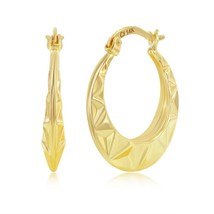 Yellow Gold Textured 20mm Hoop Earrings - 14K Gold - £334.48 GBP