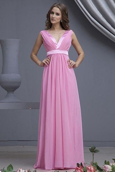 Empire V-neck Chiffon Long Bridesmaid Dress with Ruffle Prom Dresses Of dresses - $178.00