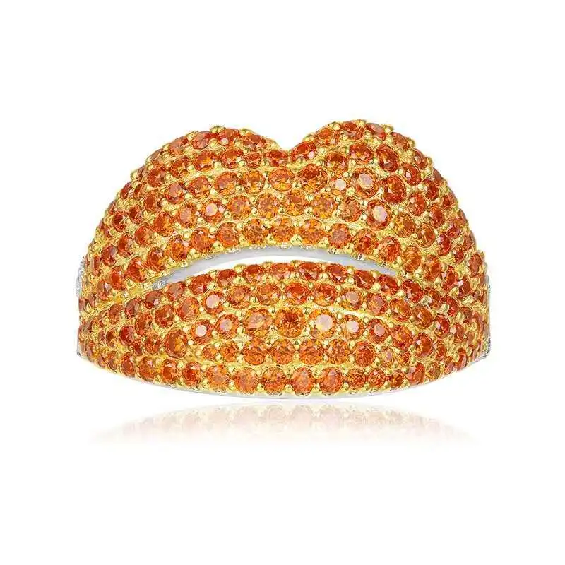 SLJELY  925  Silver  Orange Lip Finger Ring Red White CZ Zircon Stone Yao Chen C - $65.70