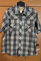 Vtg Wrangler Mens Western Cowboy Shirt Gray Plaid Short Sleeve Pearl Snap XXL - $21.24