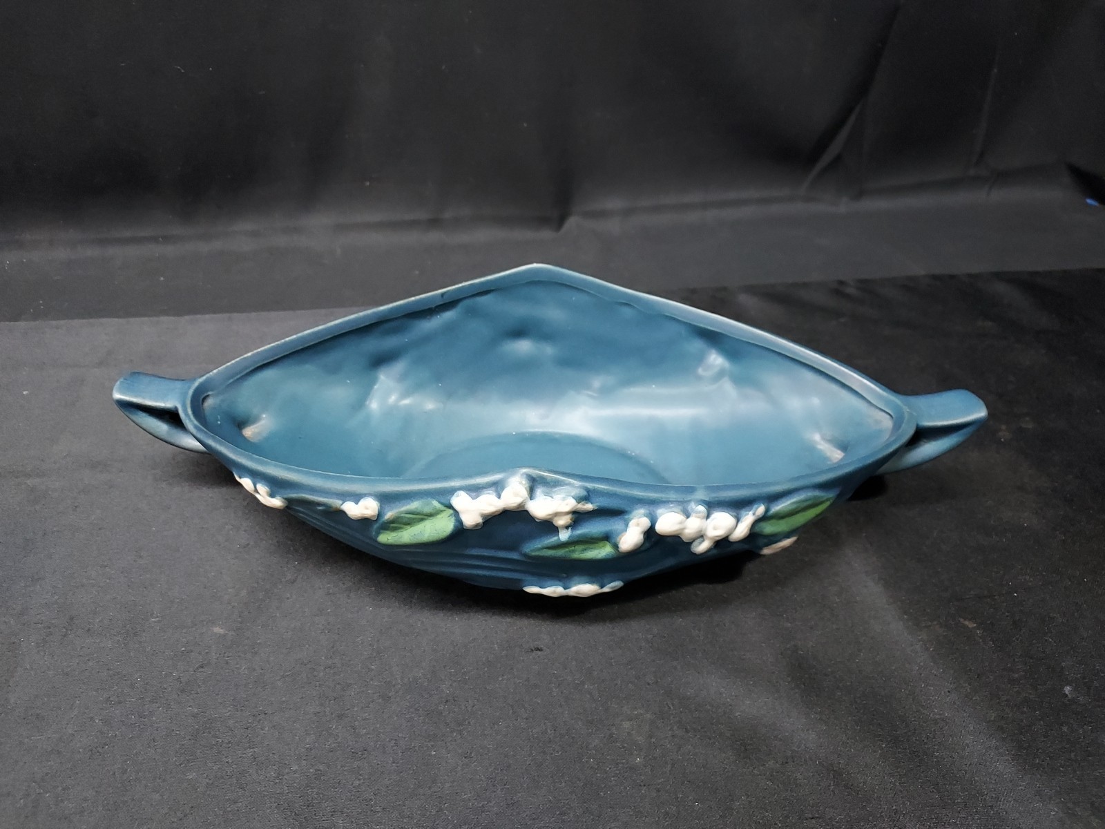 1940s Roseville Pottery Blue Snowberry Console Dish Double Handles # 18L1-10 Item image 4