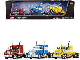 Mack R Sleeper Trio Set of 3 Truck Tractors in Red Blue Yellow 1/64 Diecast Mode - $140.28