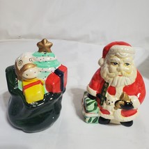 Salt &amp; Pepper Shakers Santa Claus &amp; Toy Bag VTG Ceramic The Seasons Collection - £6.94 GBP