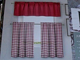 New Red &amp; White Check Tier &amp; Valance Curtain Set Market Fresh Farmhouse Col - £15.81 GBP
