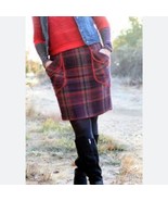 ANTHROPOLOGIE Plenty Tracy Reese Red/Navy Plaid Wool Blend Pencil Skirt ... - £34.67 GBP