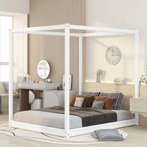 Queen Size Canopy Platform Bed with Support Legs,White - £254.30 GBP