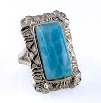 Stunning Rectangular Larimar Sterling Ring SZ 8.75 - £237.39 GBP