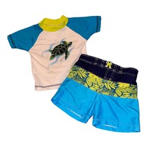 Lily &amp; Dan Boy 2T Turtle Swim Suit Trunks Short Sleeve Rash Guard Top Bl... - $17.79