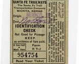 Santa Fe Trailways Bus Wichita Kansas 1949 Identification Check Origin N... - $11.88