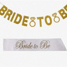 Golden Bride-to-Be Party Pack: White Sash, Glitter Garland, Easy Assembl... - $23.75