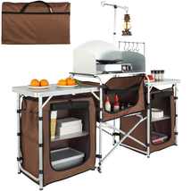 VEVOR Camping Kitchen Table, Folding Outdoor Cooking Table, Aluminum, Brown - €98,83 EUR