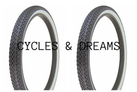 TWO DIAMOND TIRES  26 X 2.125 WHITE WALL W /BLUE  LINE, LOWIDER OLD SCHO... - £46.73 GBP