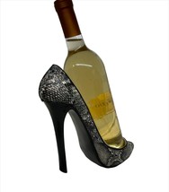 Shoe Wine Bottle Holder Stiletto Snakeskin Look Grey Black  8" High Poly Stone image 2