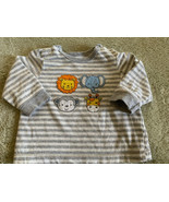 Little Me Boys White Gray Striped Lion Elephant Long Sleeve Shirt 6 Months - $5.99 CAD