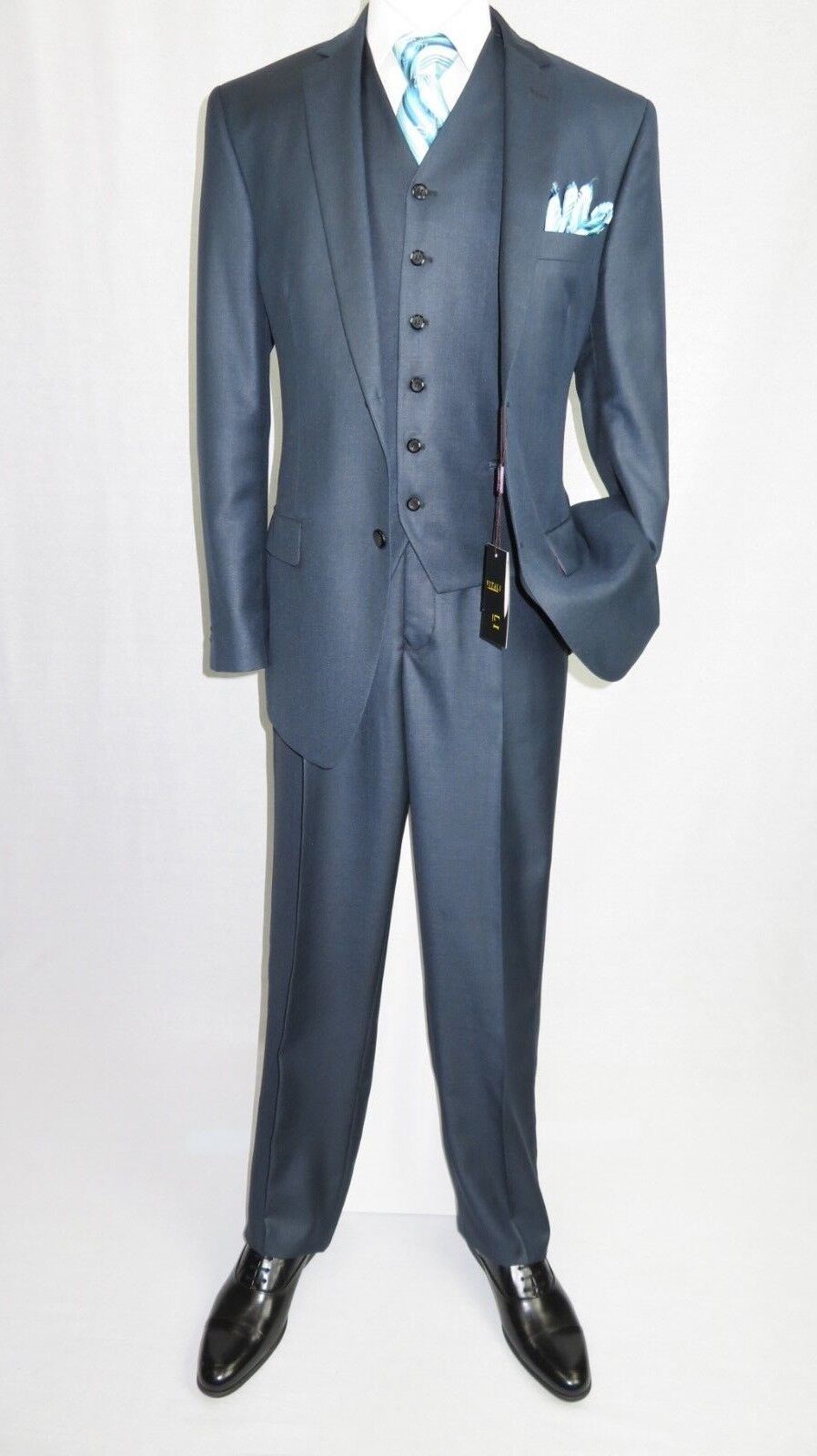 Primary image for Mens Vitali Three Piece Suit Vested Sheen Sharkskin Business M3090 Navy blue