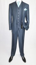 Mens Vitali Three Piece Suit Vested Sheen Sharkskin Business M3090 Navy ... - £90.35 GBP