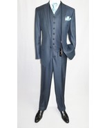 Mens Vitali Three Piece Suit Vested Sheen Sharkskin Business M3090 Navy ... - £62.89 GBP