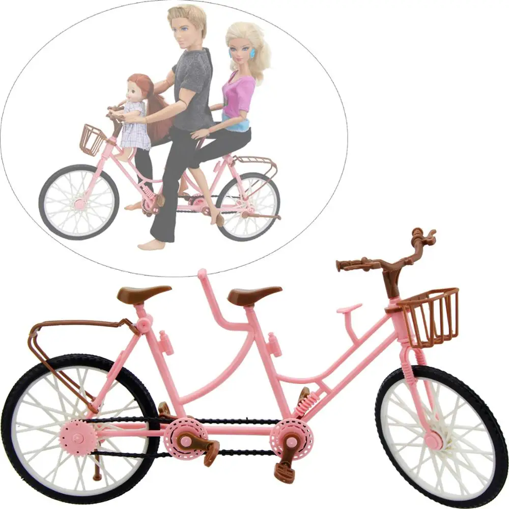 1 PCS Mini Pink Plastic Bike Three Seats Family Bicycle Doll Accessories Outdoor - £8.76 GBP