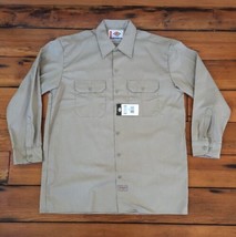 New NWT Dickies Khaki Cotton Blend Work Wear Long Sleeve Button Up Shirt... - £31.45 GBP