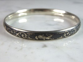 Womens Vintage Estate Sterling Silver Siam Bangle Bracelet 11g E876 - £46.72 GBP