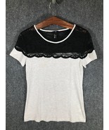 H&amp;M Blouse Womens Size Medium Black/White Short Sleeve Cotton Blend - £7.00 GBP