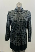 Laura Petites Women&#39;s Button Up Cardigan Sweater Size 12 Black Gray Circles - £6.01 GBP
