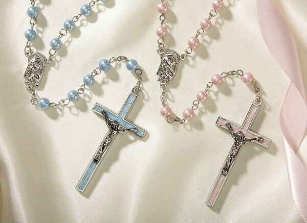 Primary image for Mother Son Pink and Blue Rosary (one of each) with two prayer Cards and gift box