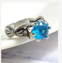 Silver Blue Gemstone Vine Design Ring Size 5 6 7 8 - £32.16 GBP