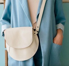 White Soft Leather Ladies Bag, Summer Crossbody Bag, Small Elegant Weekender Bag - £99.59 GBP