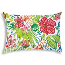 14&quot; X 20&quot; White And Green Blown Seam Floral Lumbar Indoor Outdoor Pillow - £60.03 GBP