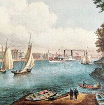 Blackwell&#39;s Island East River 1955 Currier &amp; Ives Color Plate Print DWEE37 - £31.96 GBP