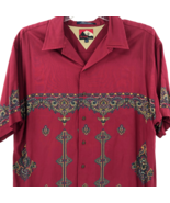 VTG Hilfiger Mens Burgundy Paisley Pattern Rayon Hawaiian Shirt Sz XL Aloha - £67.25 GBP